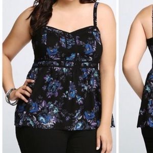 Torrid blue black floral print tank top. Plus size 4